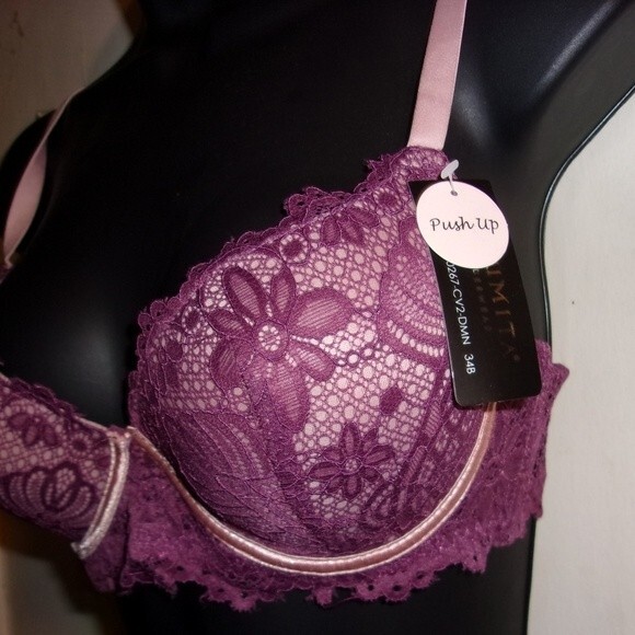 Youmita 34B Damson 2 Tone Floral Lace Push Up bra NWT - Picture 3 of 6